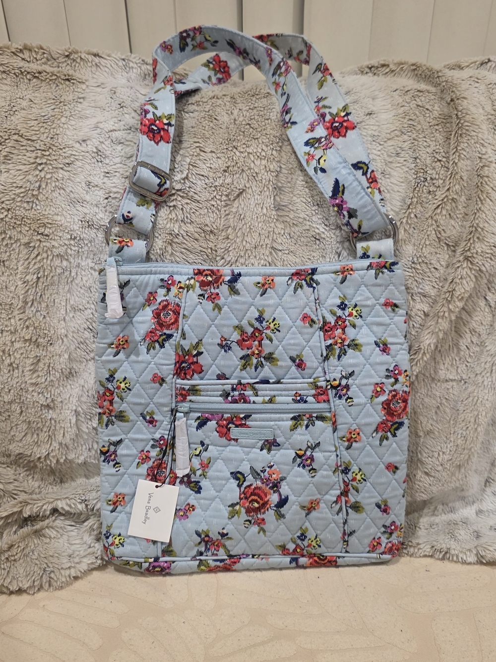 Vera Bradley Quilted Light Blue Floral Crossbody Tote